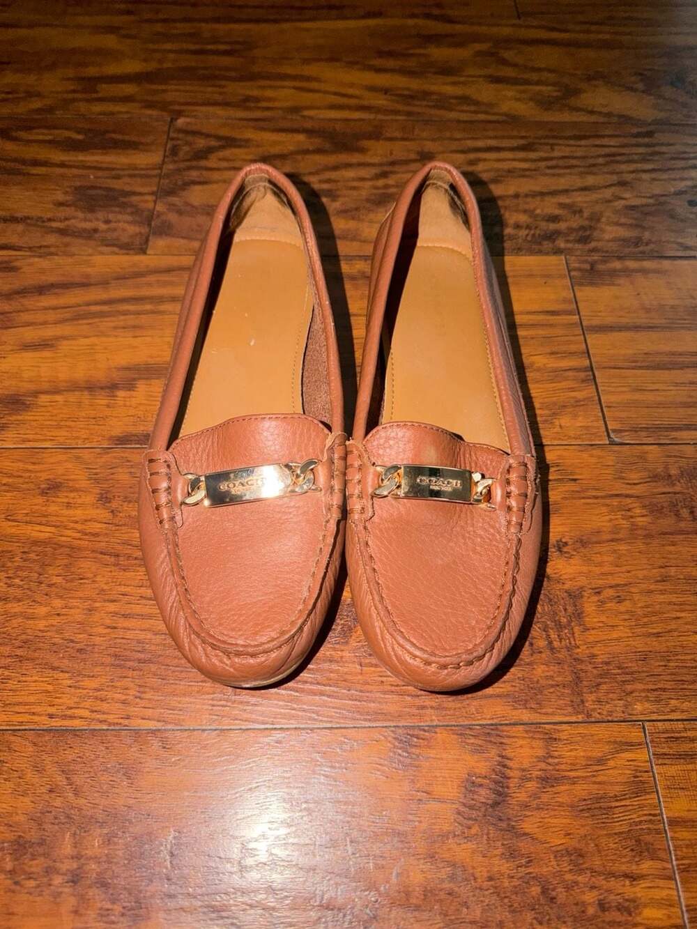 Coach Loafers Flat Brown Leather Gold Hardware